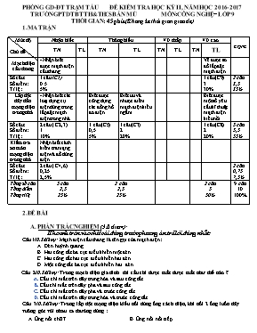 Đề kiểm tra học kỳ II môn Công nghệ Lớp 9 - Năm học 2016-2017 - Trường PTDTBT TH & THCS Ban Mu